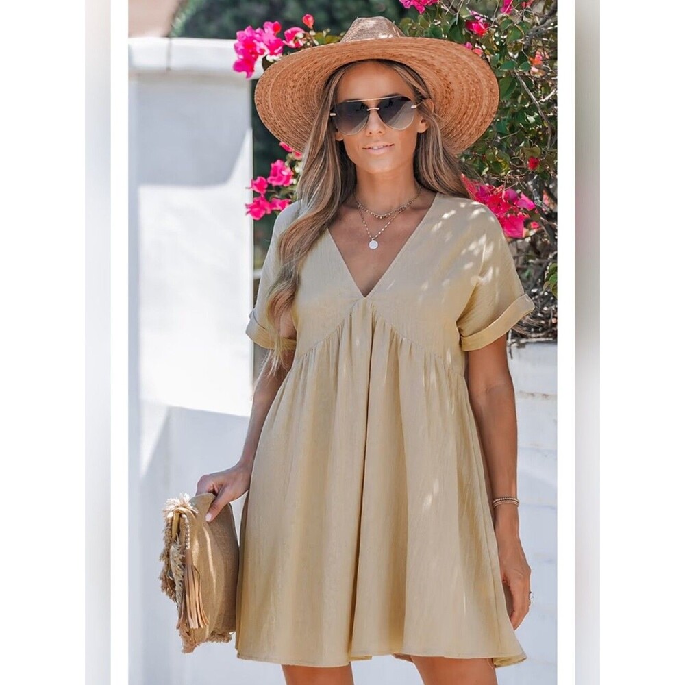 NWT L Cupshe Apricot V-Neck Mini Dress 3914-